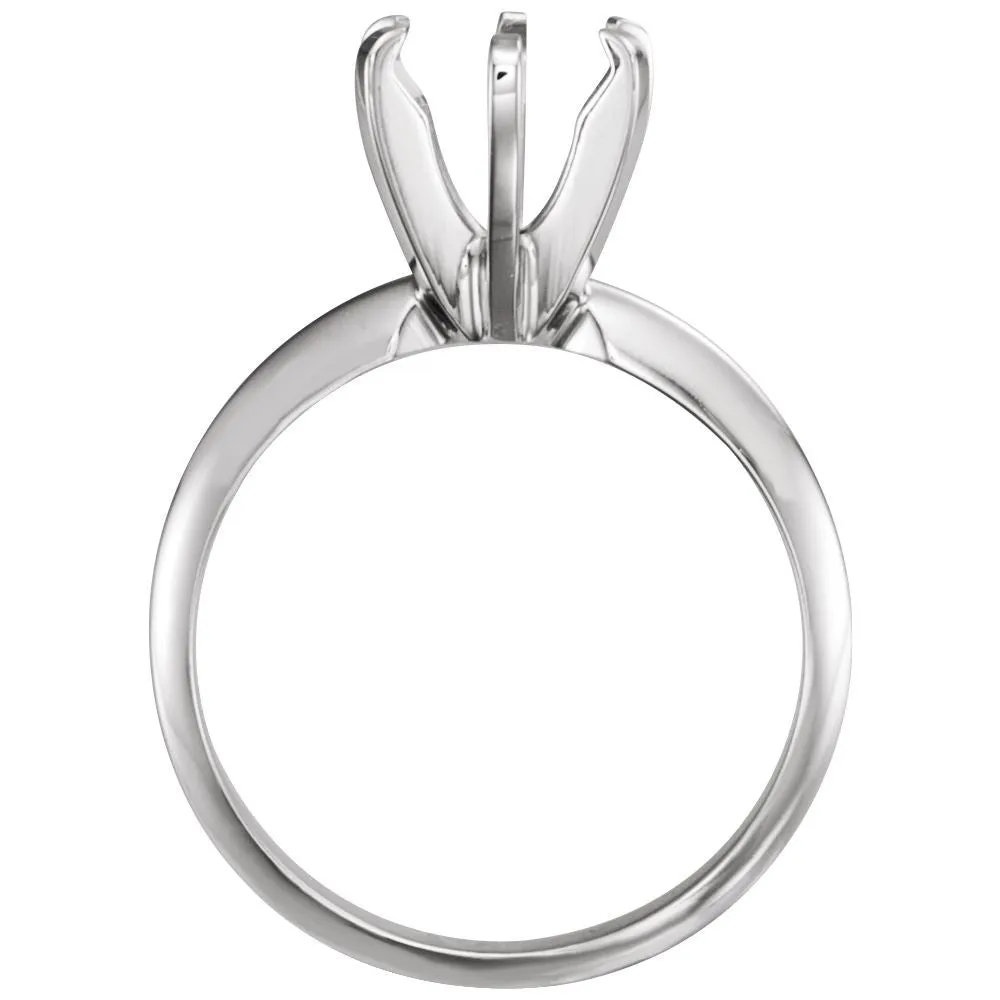 14k White Gold 7.3-7.7mm Round Pre-Notched 6-Prong Solitaire Ring Mounting, Size 6