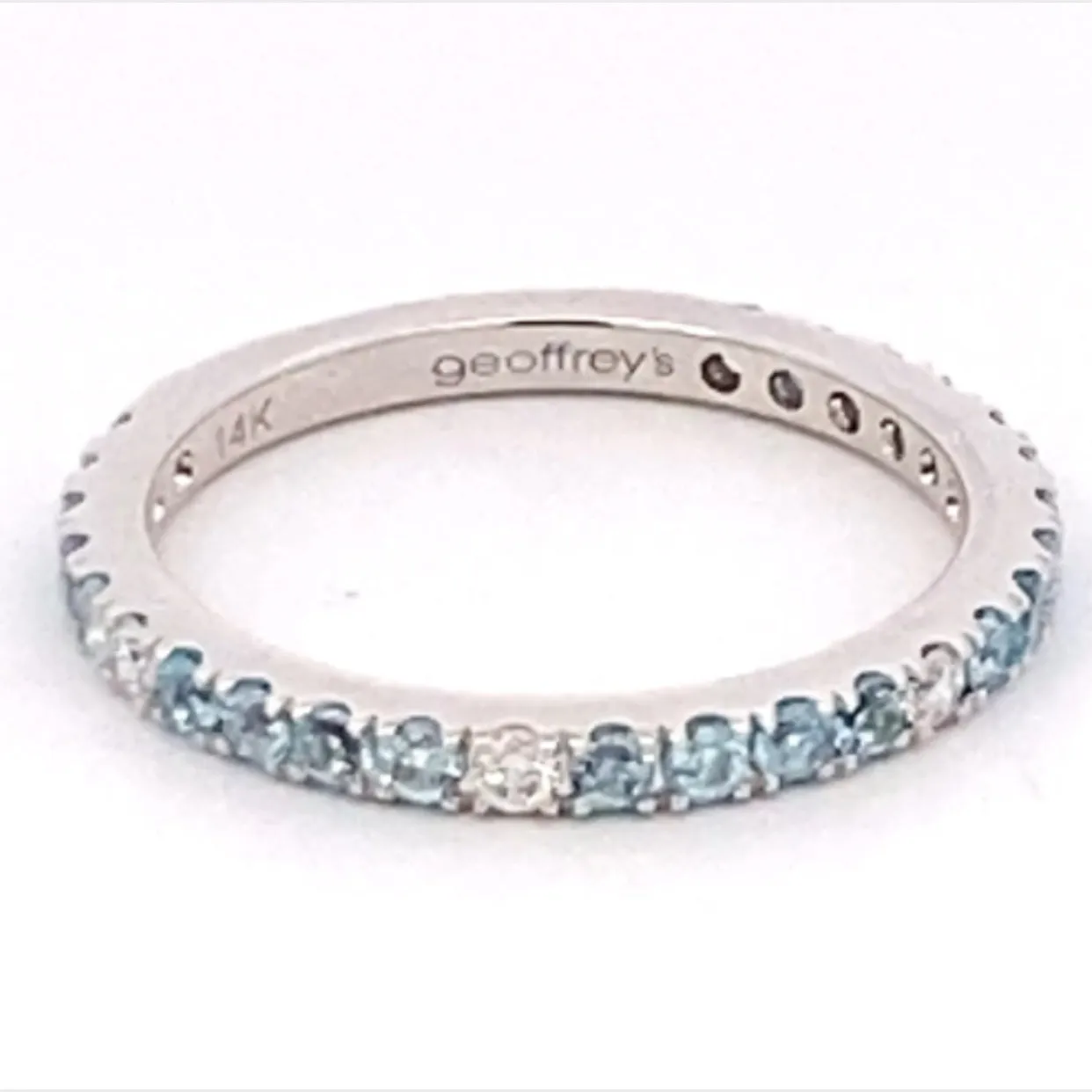 14K White Gold Blue Topaz And Diamond Stackable Ring (.65ctw)