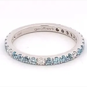 14K White Gold Blue Topaz And Diamond Stackable Ring (.65ctw)