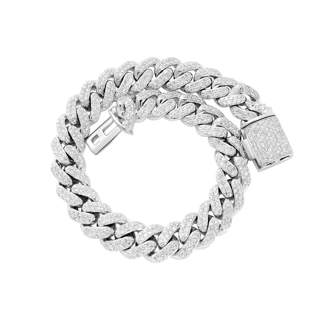 14k White Gold Diamond Cuban Bracelet 4.50 Ctw