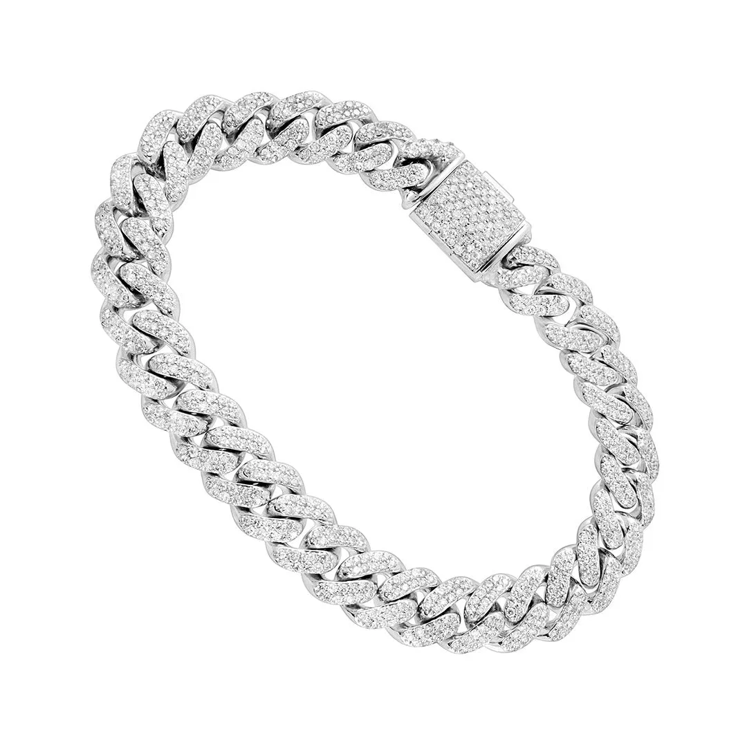 14k White Gold Diamond Cuban Bracelet 4.50 Ctw