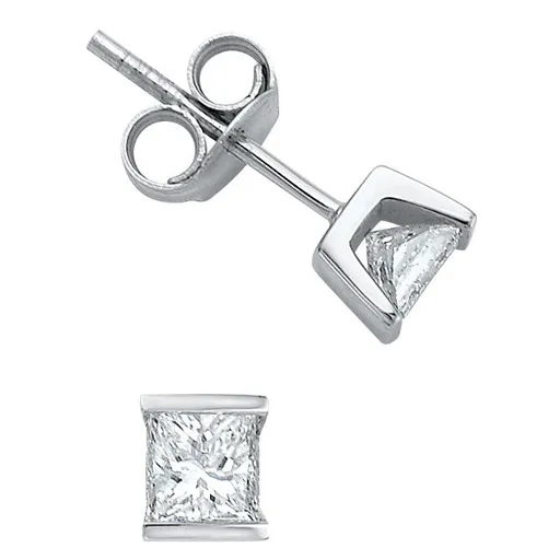 14K White Gold Princess Cut  (0.10ct - 0.50ct) Diamond Stud Earrings