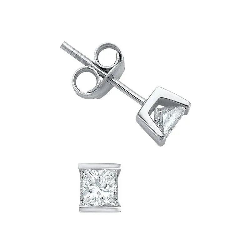 14K White Gold Princess Cut  (0.10ct - 0.50ct) Diamond Stud Earrings