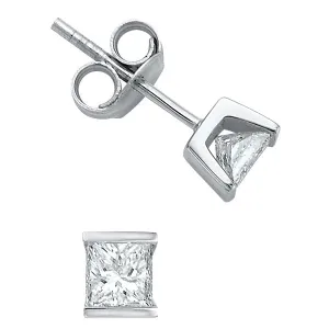 14K White Gold Princess Cut  (0.10ct - 0.50ct) Diamond Stud Earrings