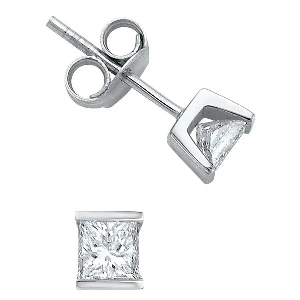 14K White Gold Princess Cut  (0.10ct - 0.50ct) Diamond Stud Earrings