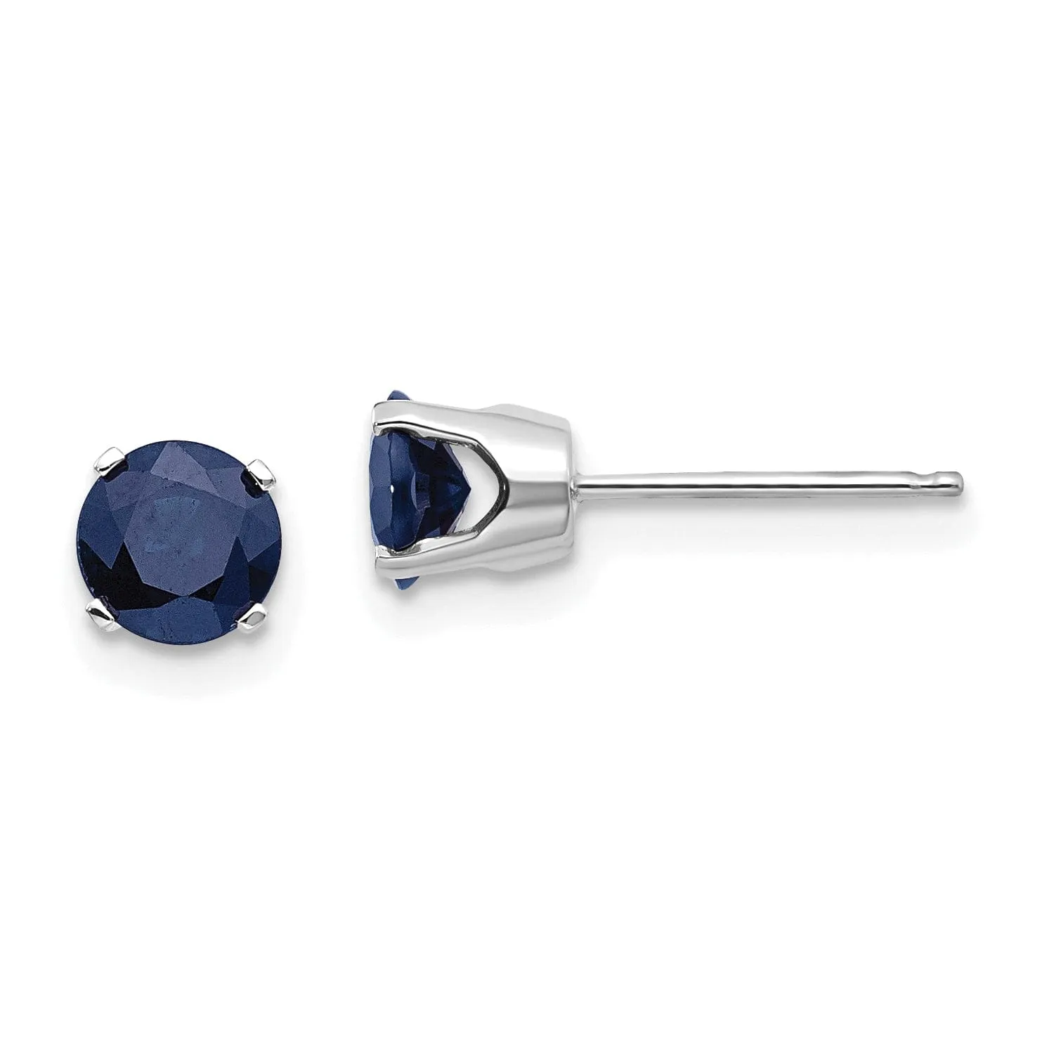 14k White Gold Round Sapphire Birthstone Earrings