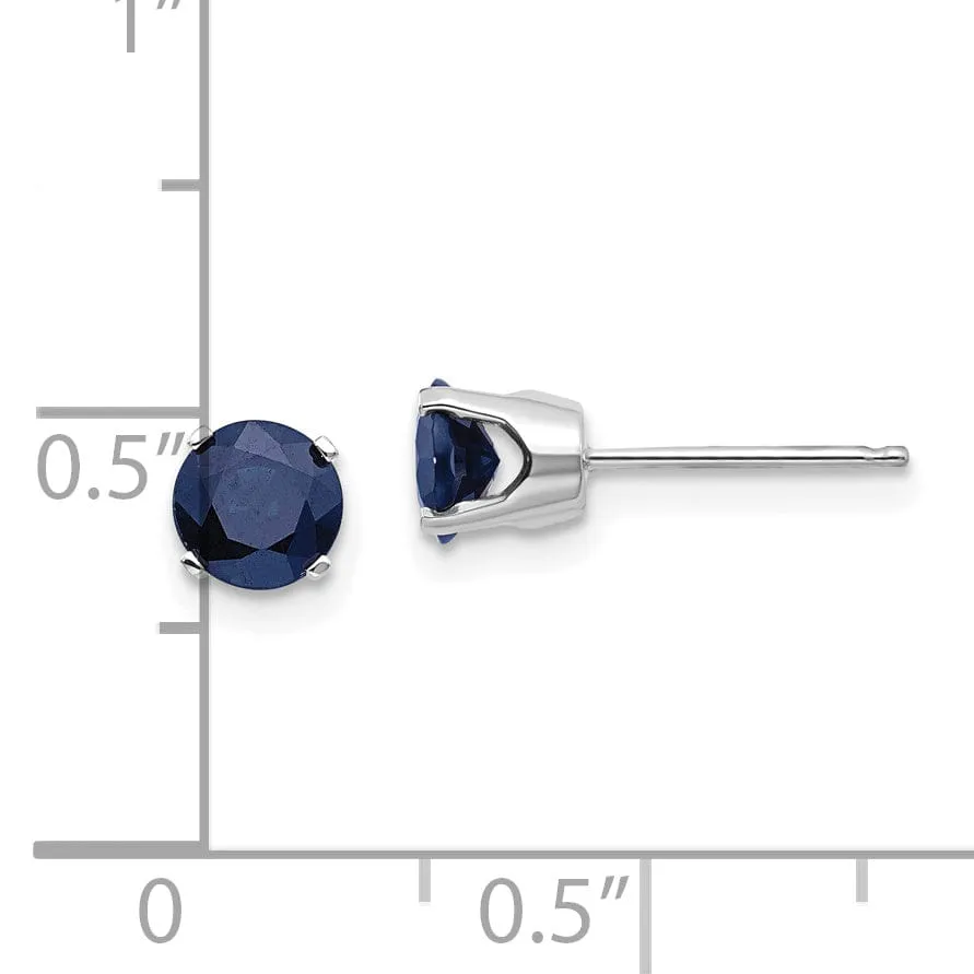 14k White Gold Round Sapphire Birthstone Earrings