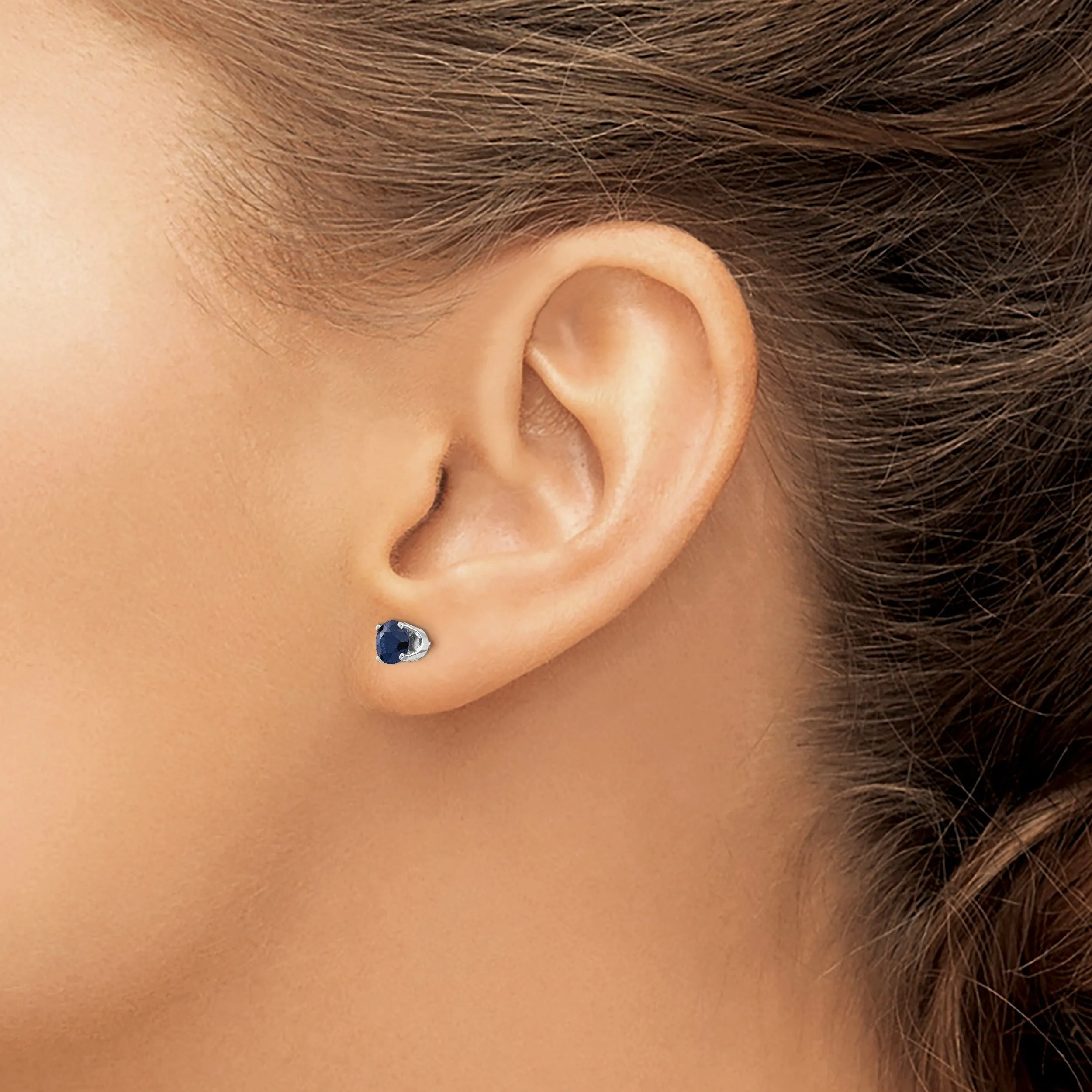 14k White Gold Round Sapphire Birthstone Earrings