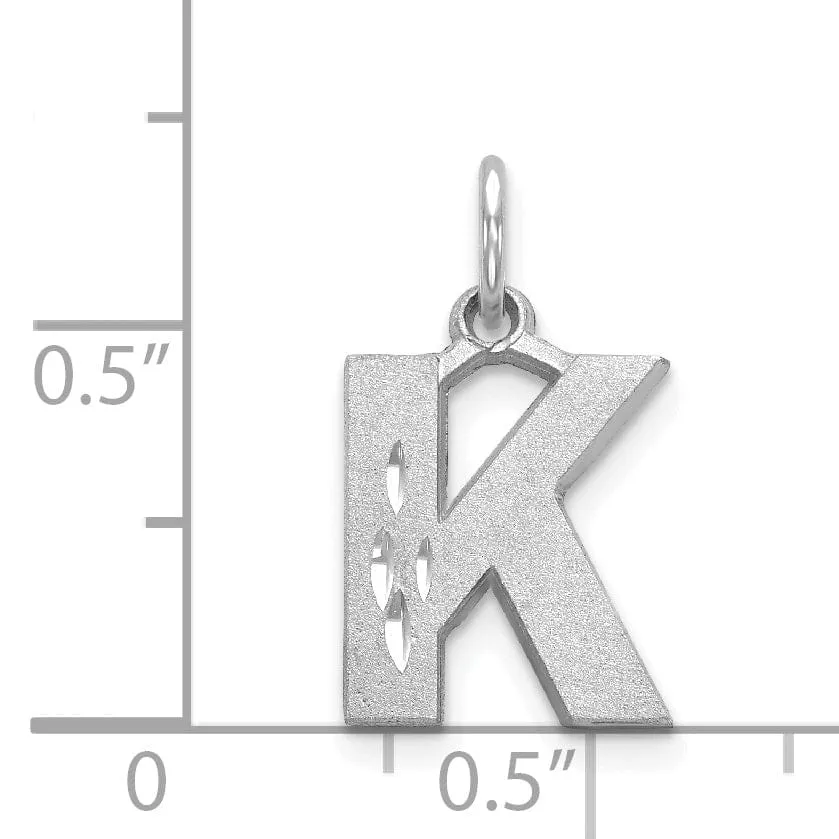 14k White Gold Satin Diamond Cut Finish Letter K Initial Pendant