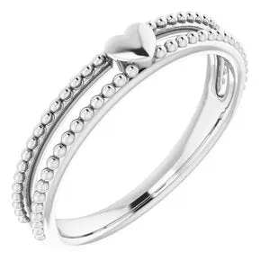 14K White Milgrain Stackable Heart Ring