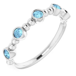 14K White Natural Aquamarine Stackable Ring