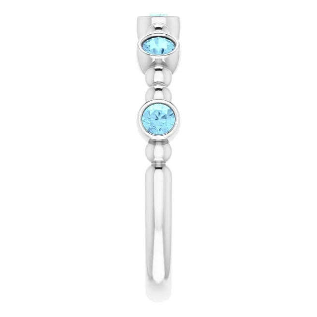 14K White Natural Aquamarine Stackable Ring
