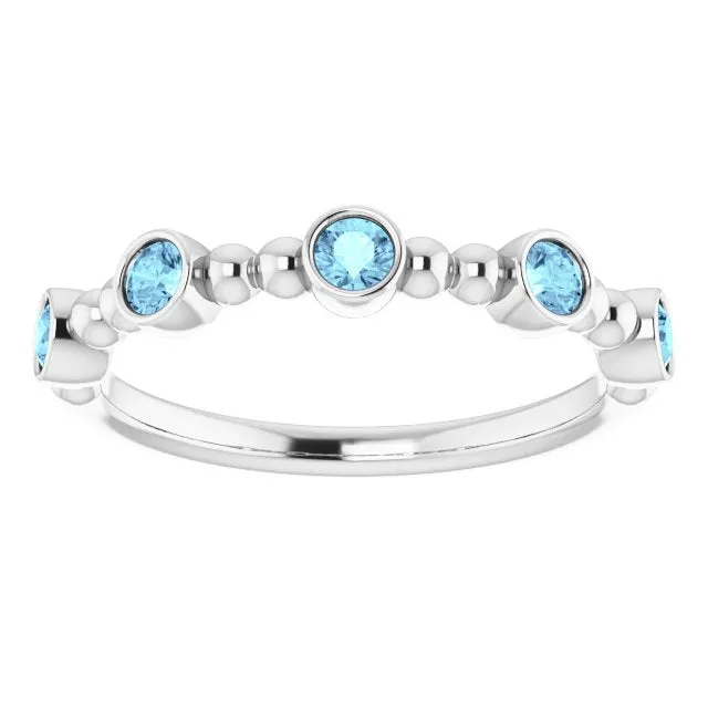 14K White Natural Aquamarine Stackable Ring