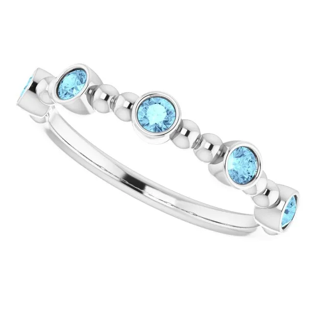 14K White Natural Aquamarine Stackable Ring