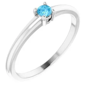 14K White Natural Swiss Blue Topaz Ring