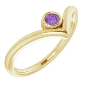 14K Yellow Amethyst Solitaire Bezel-Set "V" Ring
