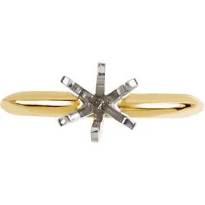 14K Yellow & White 3.5-3.9mm Round Pre-Notched 6-Prong Solitaire Ring Mounting, Size 6