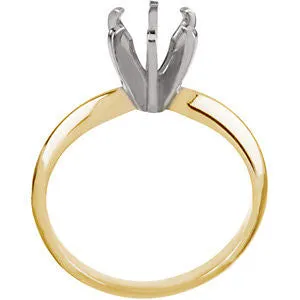14K Yellow & White 3.5-3.9mm Round Pre-Notched 6-Prong Solitaire Ring Mounting, Size 6