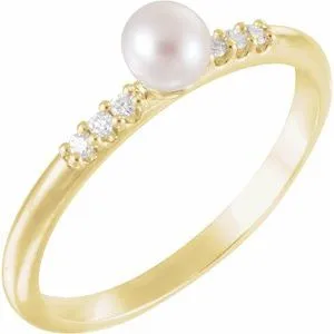 14K Yellow Freshwater Cultured Pearl & .05 CTW Diamond Ring
