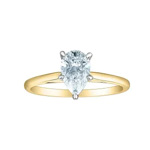 14K Yellow Gold (1.00ct) Pear Shaped Lab Grown Diamond Engagement Ring