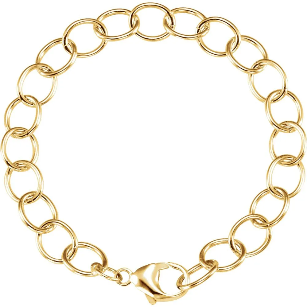 14k Yellow Gold 7.2mm Circle Link Charm 7.5" Bracelet