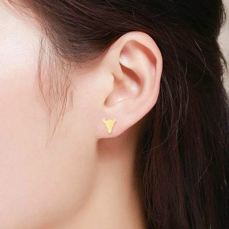 14K Yellow Gold Bull Taurus Stud Earrings