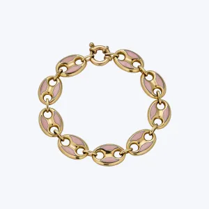 14K Yellow Gold Coffee Bean Salmon Enamel Bracelet