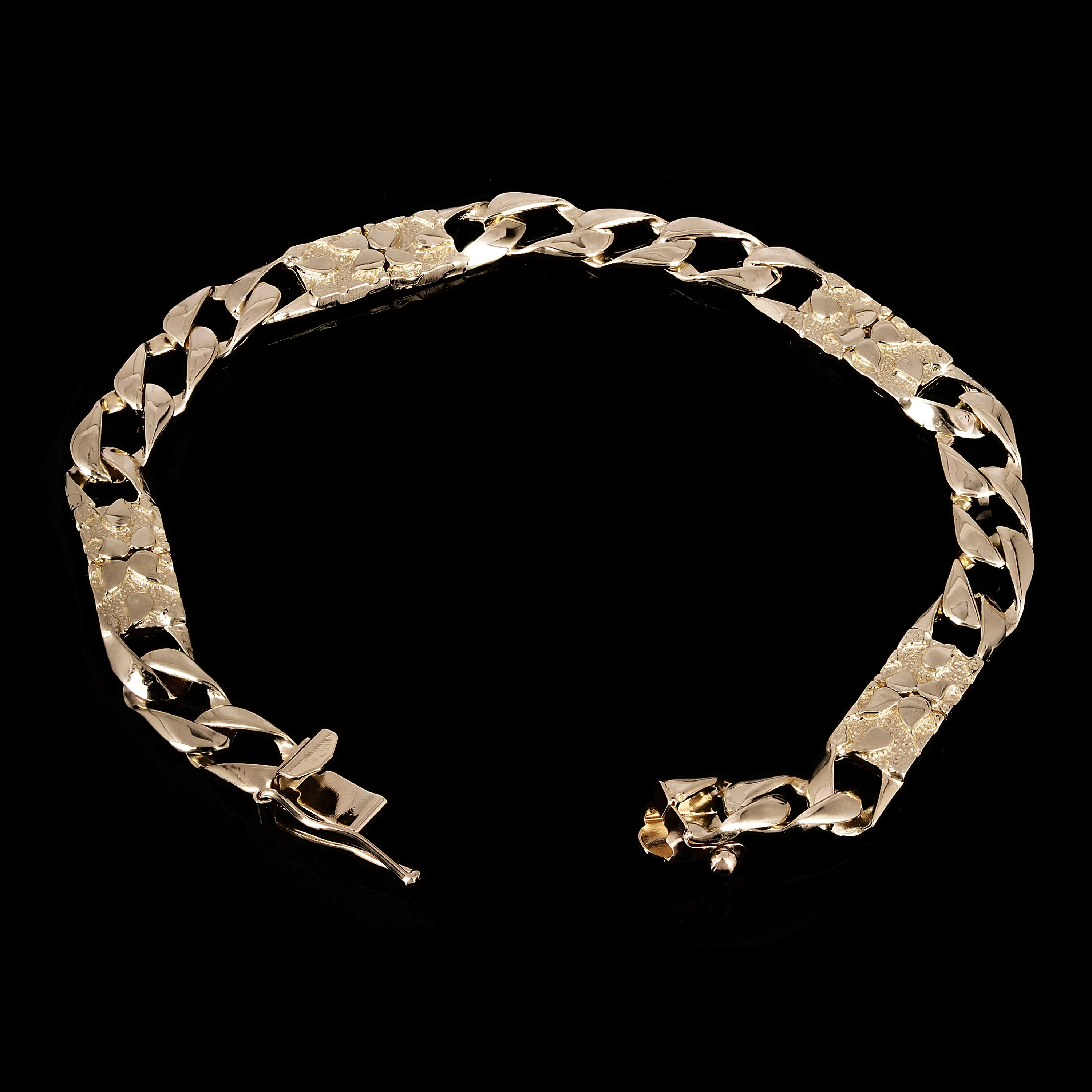 14k Yellow Gold Cuban & Nugget Link Chain Bracelet 6.75mm Various Lengths