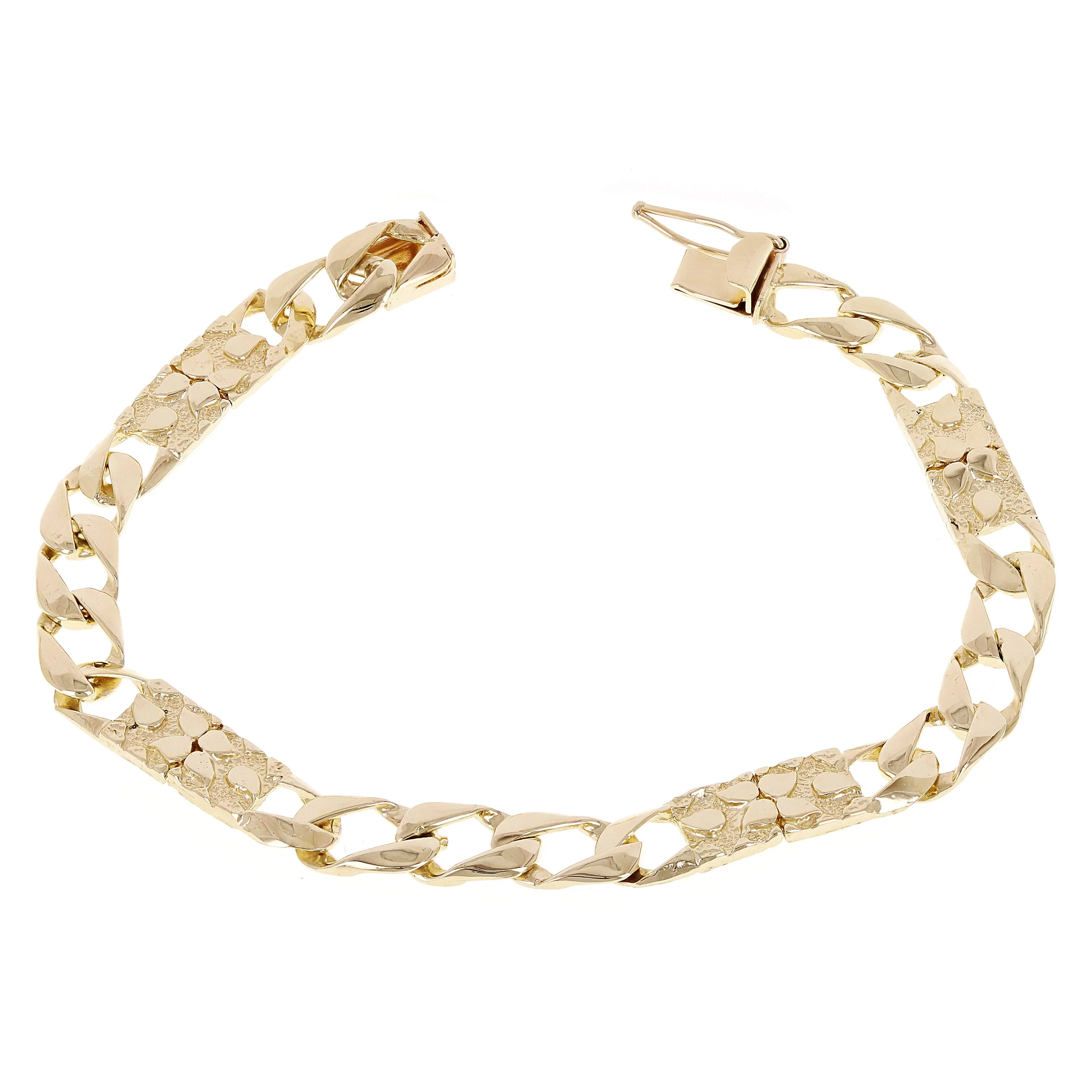 14k Yellow Gold Cuban & Nugget Link Chain Bracelet 6.75mm Various Lengths