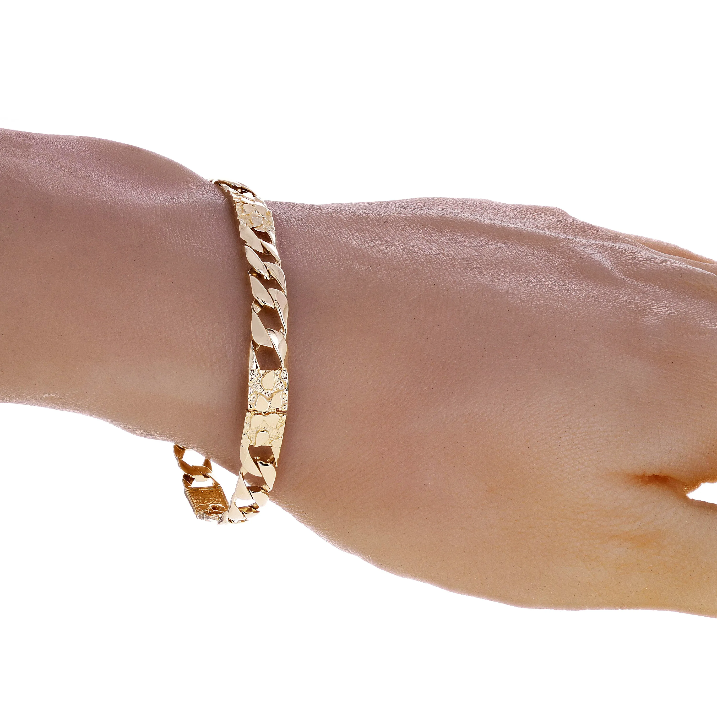 14k Yellow Gold Cuban & Nugget Link Chain Bracelet 6.75mm Various Lengths