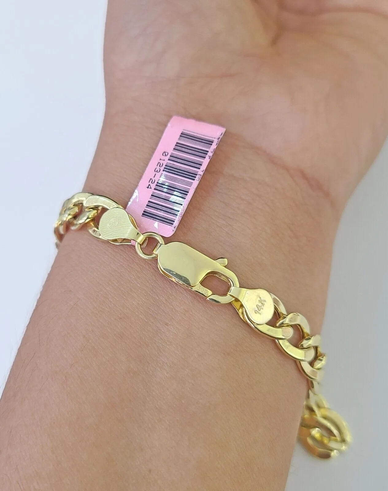 14k Yellow Gold Cuban Curb link Bracelet 8" 9" Lobster clasp Men Women Real