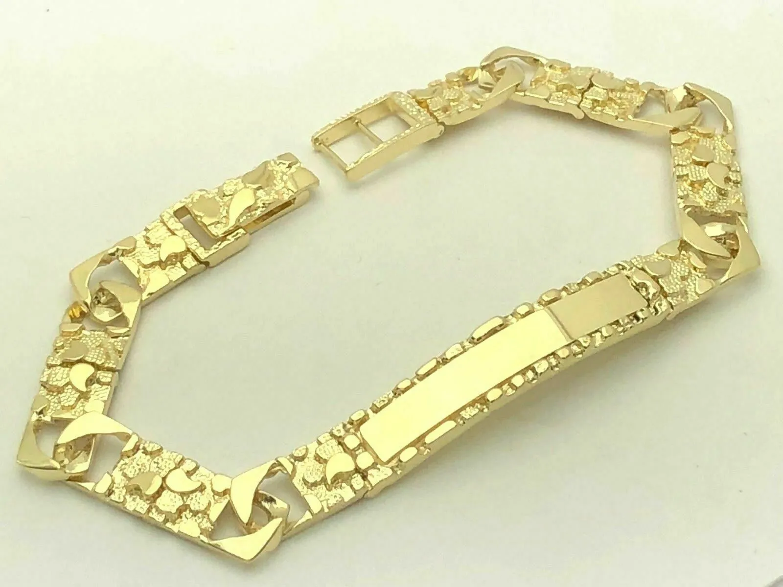 14k Yellow Gold Cuban Link Chain Nugget ID Bracelet 9" 9.5mm 25.4 grams