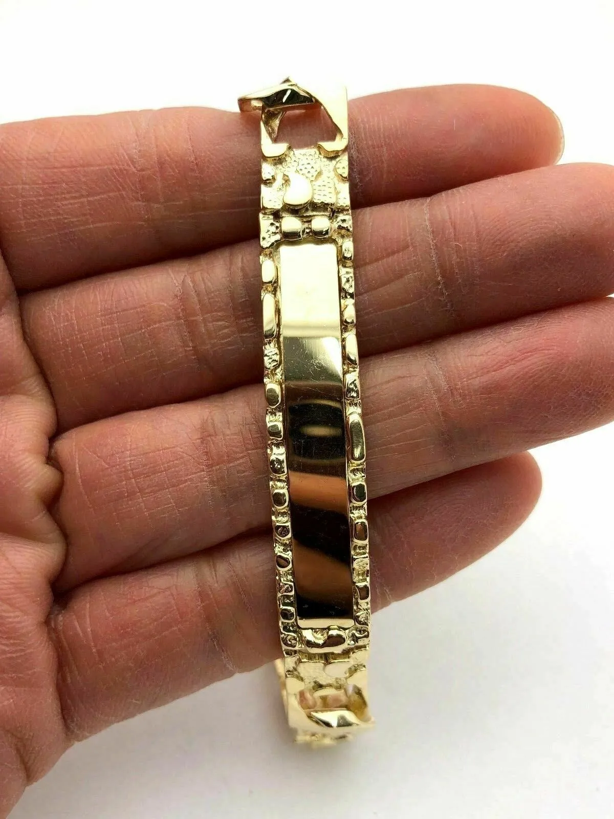 14k Yellow Gold Cuban Link Chain Nugget ID Bracelet 9" 9.5mm 25.4 grams