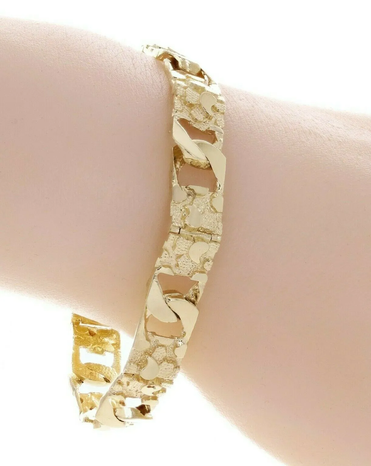 14k Yellow Gold Cuban Link Nugget Bracelet 8" 9mm 22 grams