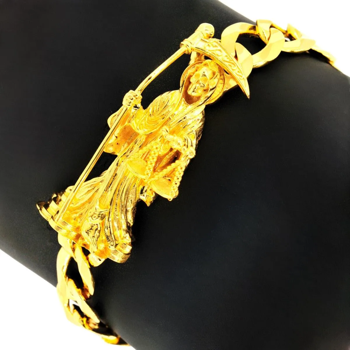 14k Yellow Gold Custom JD&Co Exclusive Grim Reaper Santa Muerte Link Bracelet.