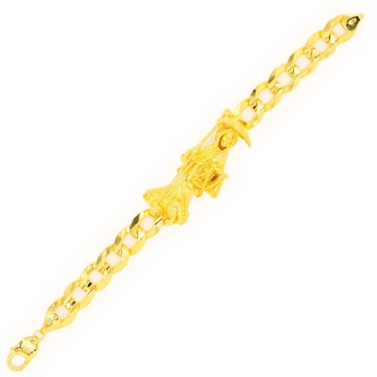 14k Yellow Gold Custom JD&Co Exclusive Grim Reaper Santa Muerte Link Bracelet.