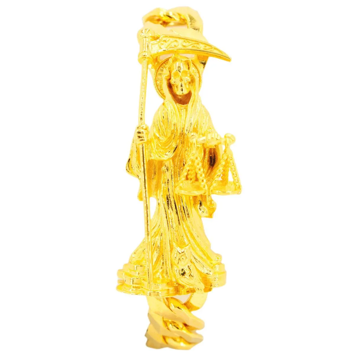 14k Yellow Gold Custom JD&Co Exclusive Grim Reaper Santa Muerte Link Bracelet.