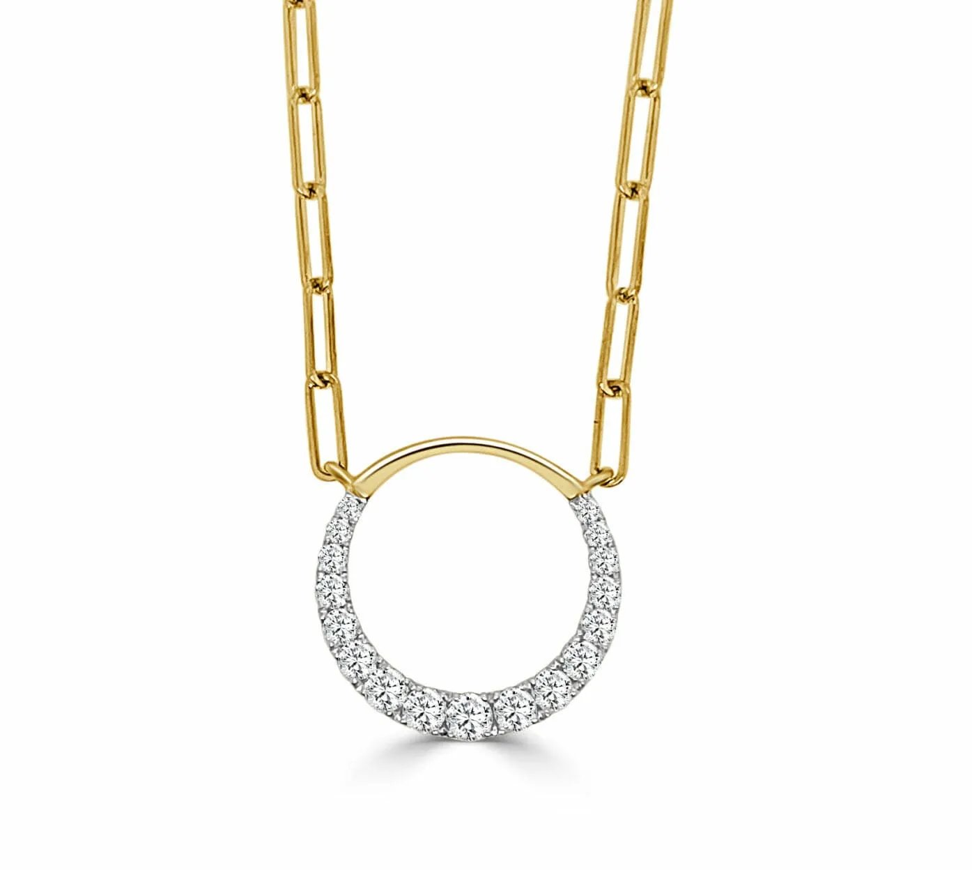 14K Yellow Gold Diamond Pendant with Paperclip Chain