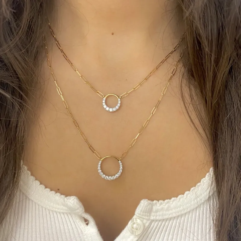 14K Yellow Gold Diamond Pendant with Paperclip Chain