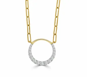 14K Yellow Gold Diamond Pendant with Paperclip Chain