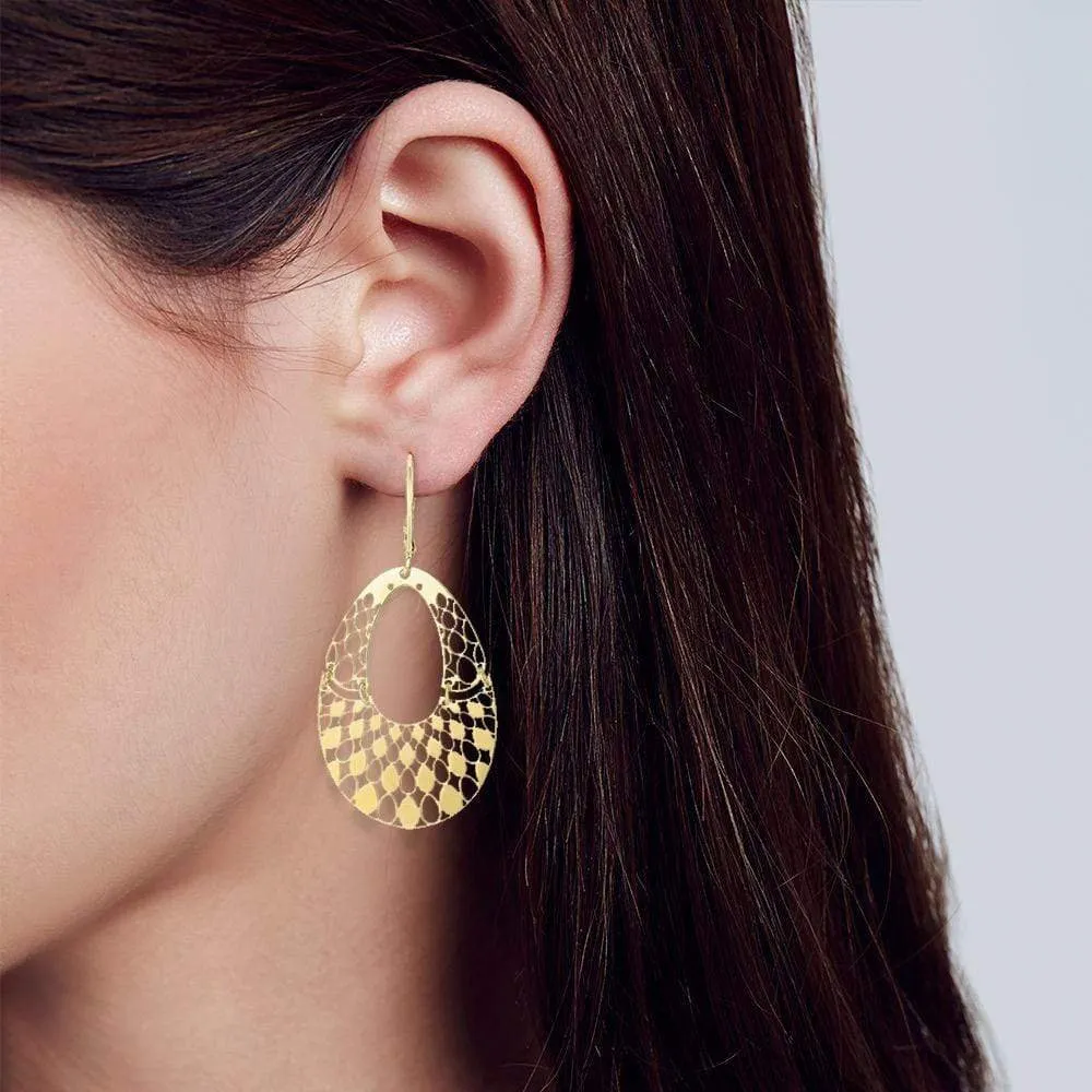 14K Yellow Gold Fancy Open Teardrop Earrings