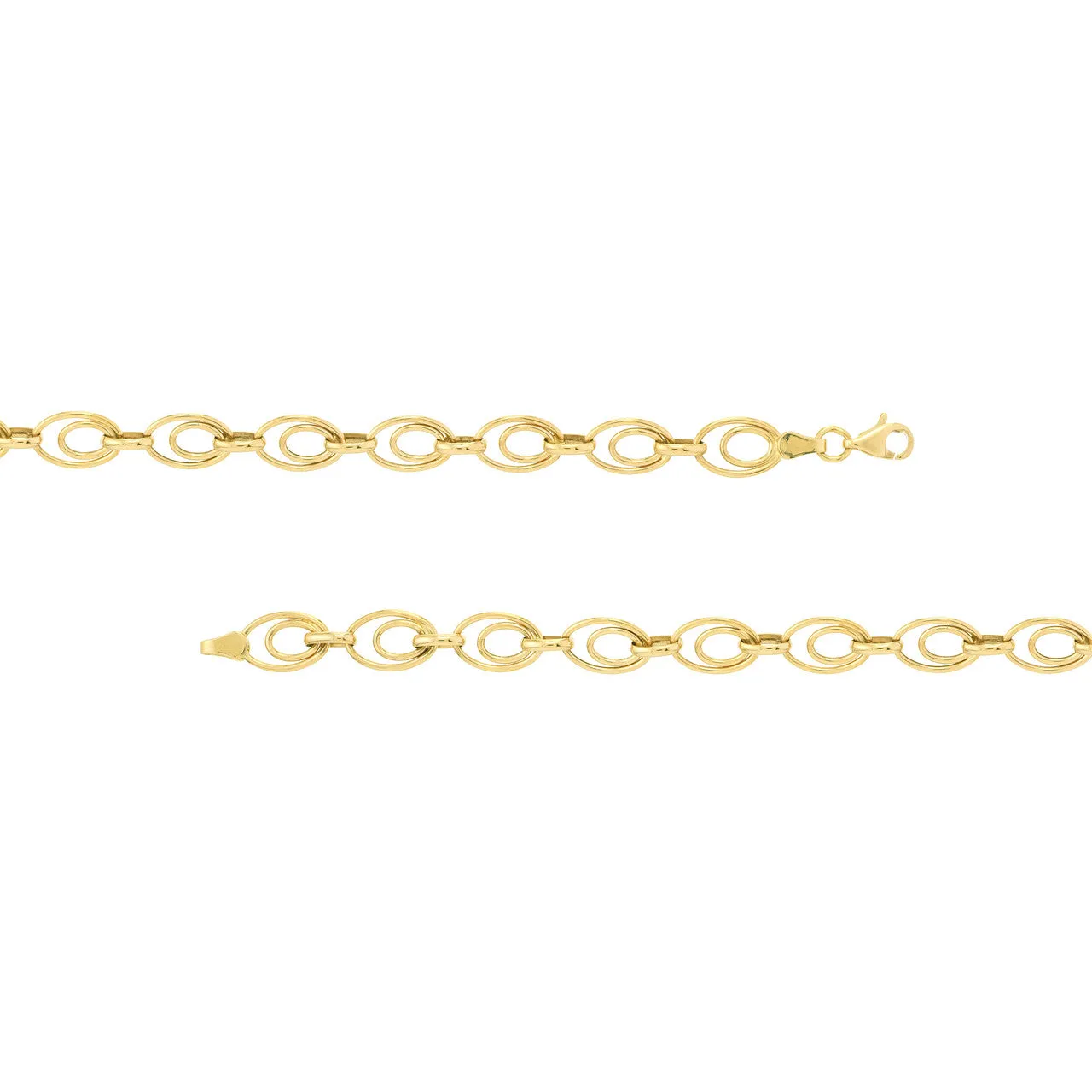 14K Yellow Gold Graduated Double Oval Link Bracelet