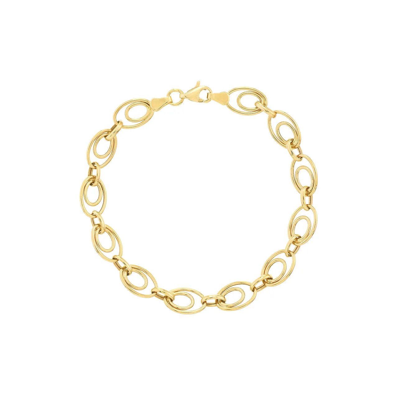 14K Yellow Gold Graduated Double Oval Link Bracelet