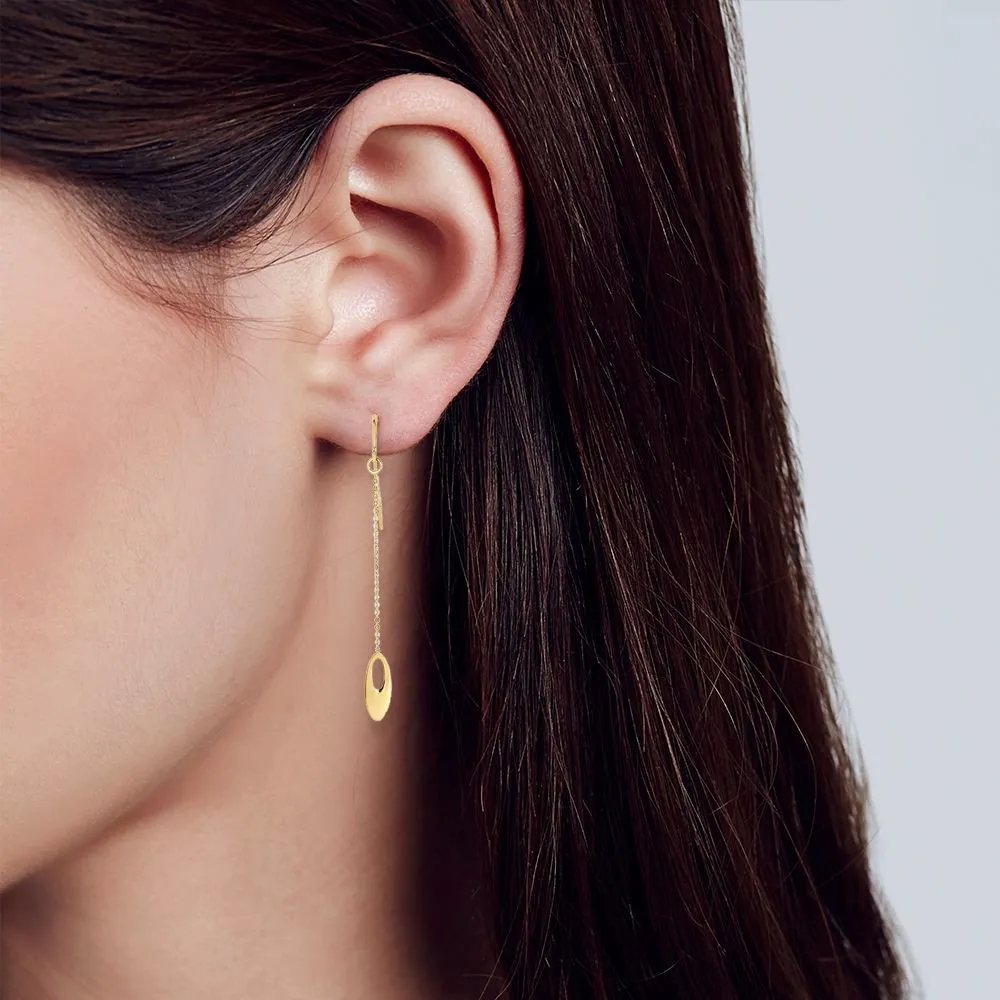 14K Yellow Gold Graduated Open Oval Drop Earrings