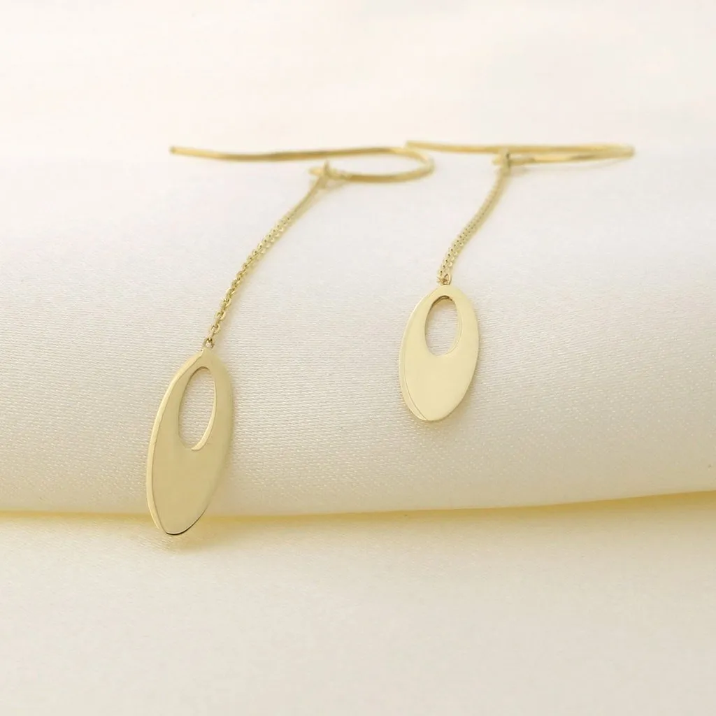 14K Yellow Gold Graduated Open Oval Drop Earrings