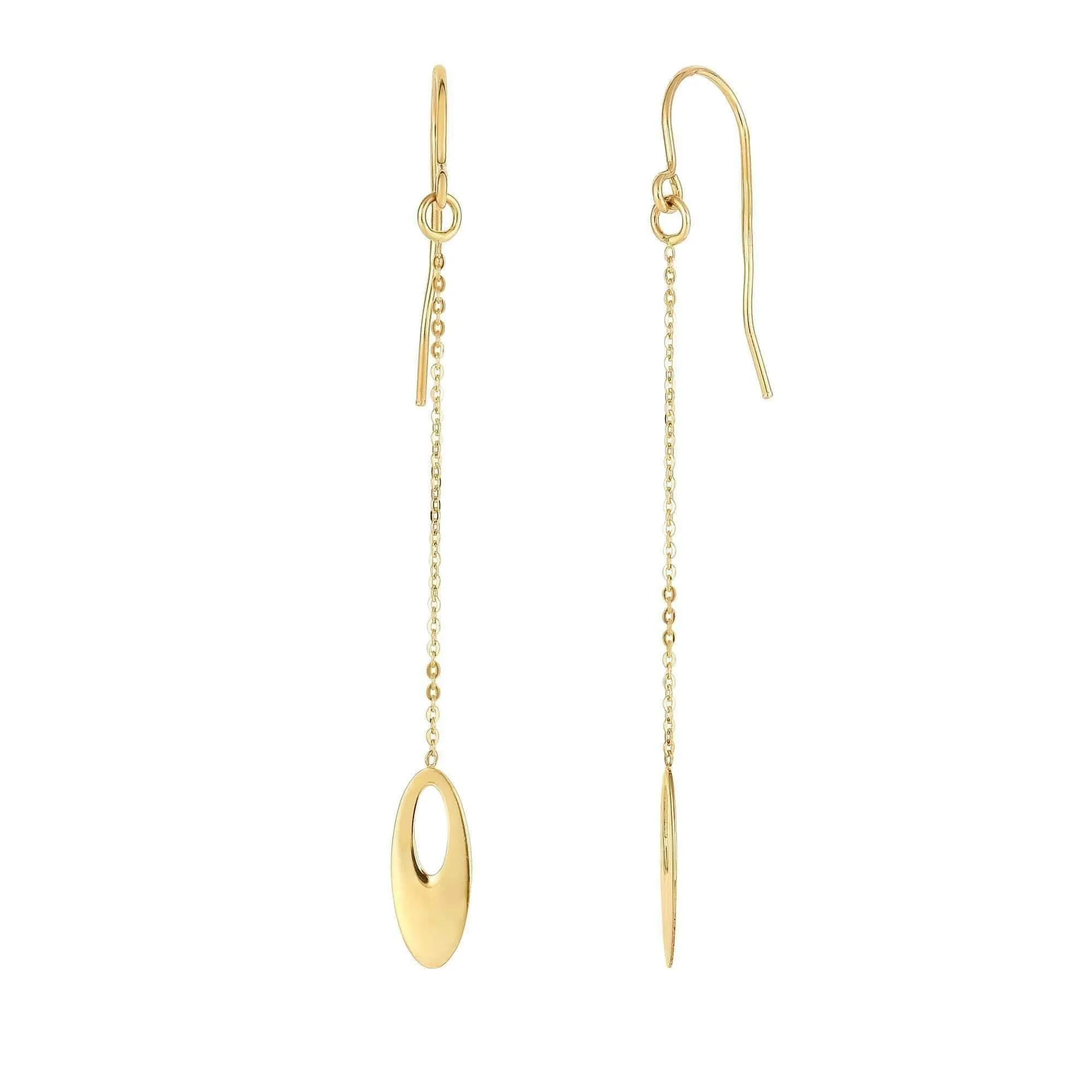 14K Yellow Gold Graduated Open Oval Drop Earrings