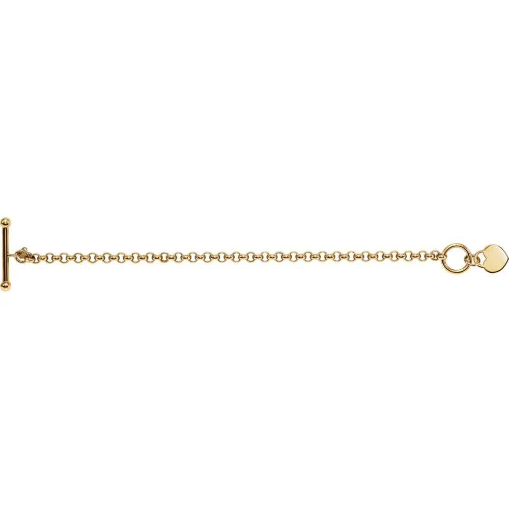 14k Yellow Gold Heart Charm 7" Bracelet
