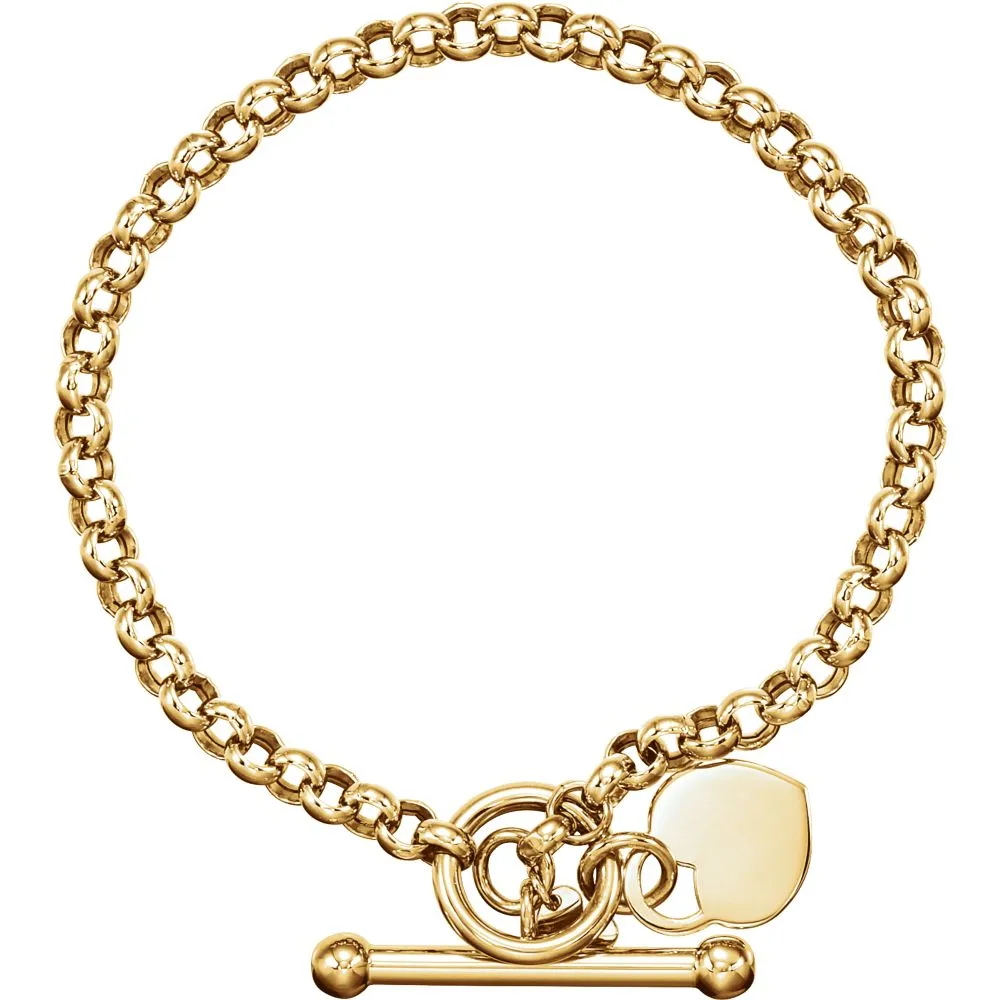 14k Yellow Gold Heart Charm 7" Bracelet