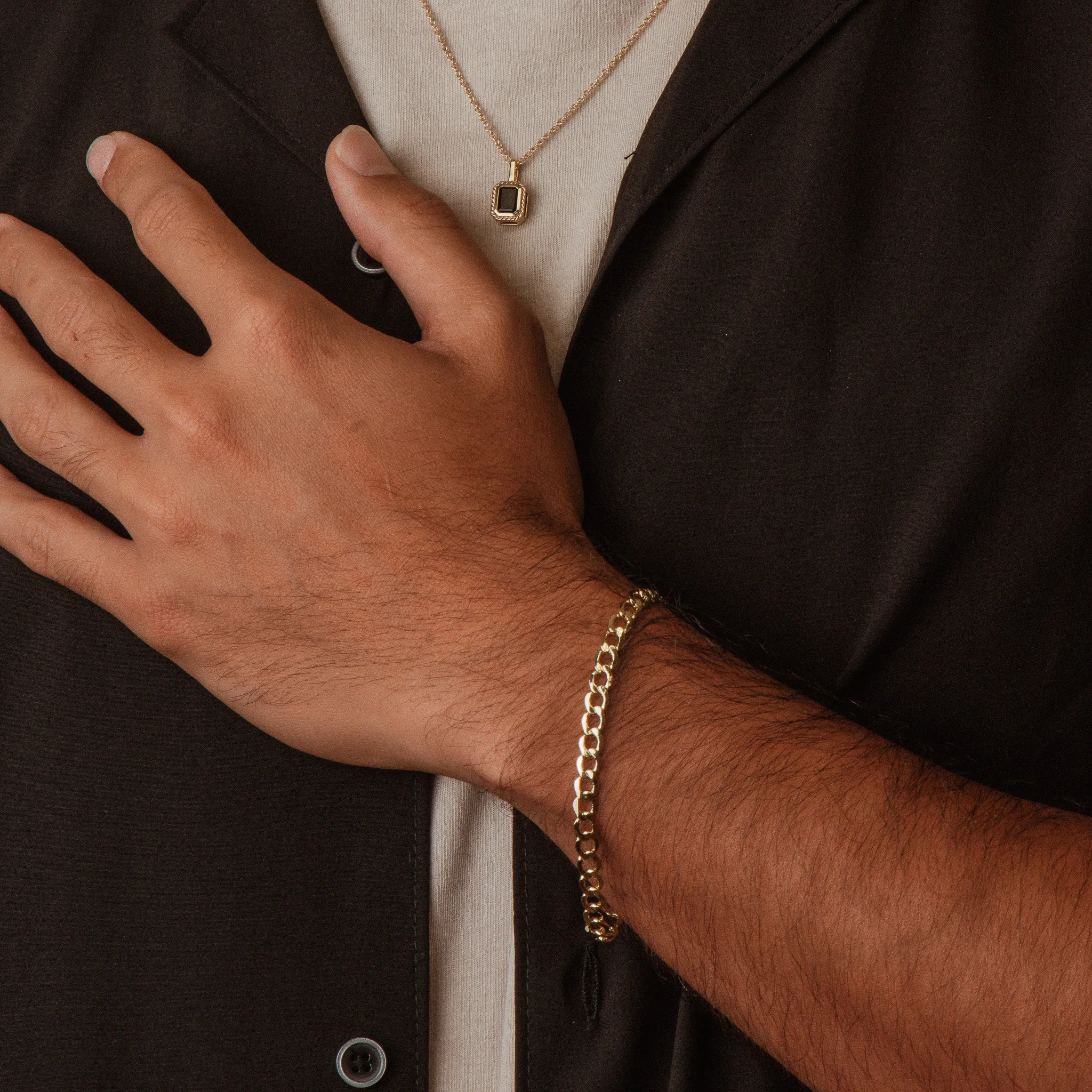 14K Yellow Gold Hollow Curb Chain Bracelet