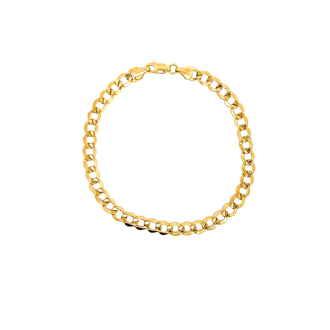 14K Yellow Gold Hollow Curb Chain Bracelet